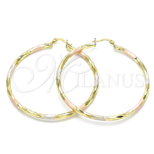 Argolla Grande 02.213.0249.60 Oro Laminado, Diseño de Hueco, Diamantado, Tres Tonos