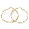Argolla Grande 02.213.0249.60 Oro Laminado, Diseño de Hueco, Diamantado, Tres Tonos
