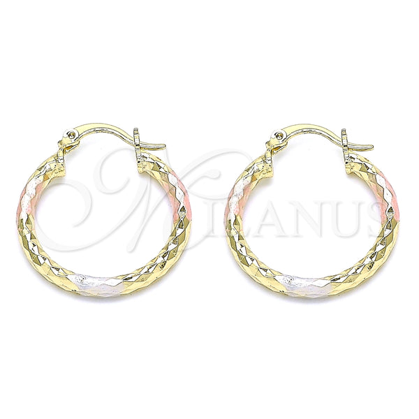 Argolla Pequeña 02.213.0154.1.25 Oro Laminado, Diseño de Hueco, Diamantado, Tres Tonos