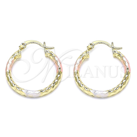 Argolla Pequeña 02.213.0154.1.25 Oro Laminado, Diseño de Hueco, Diamantado, Tres Tonos