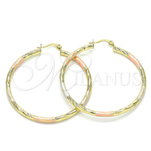 Argolla Grande 02.213.0254.50 Oro Laminado, Diseño de Hueco, Diamantado, Tres Tonos