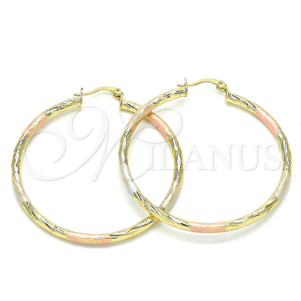 Argolla Grande 02.213.0254.50 Oro Laminado, Diseño de Hueco, Diamantado, Tres Tonos