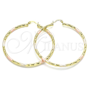 Argolla Grande 02.213.0259.60 Oro Laminado, Diseño de Hueco, Diamantado, Tres Tonos