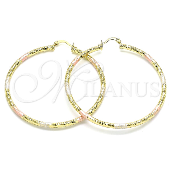 Argolla Grande 02.213.0259.60 Oro Laminado, Diseño de Hueco, Diamantado, Tres Tonos