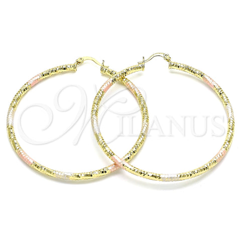 Argolla Grande 02.213.0259.60 Oro Laminado, Diseño de Hueco, Diamantado, Tres Tonos