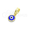 Dije Elegante 05.63.1162 Oro Laminado, Diseño de Ojo Griego, Resinado Azul, Tono Dorado