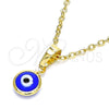 Dije Elegante 05.63.1162 Oro Laminado, Diseño de Ojo Griego, Resinado Azul, Tono Dorado
