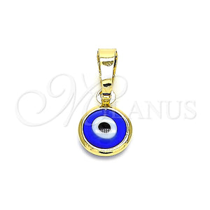 Dije Elegante 05.63.1162 Oro Laminado, Diseño de Ojo Griego, Resinado Azul, Tono Dorado