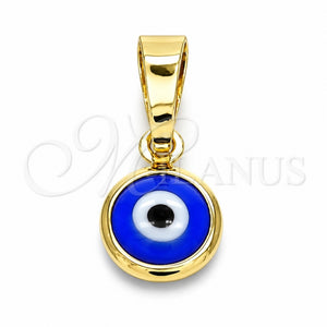 Dije Elegante 05.63.1162 Oro Laminado, Diseño de Ojo Griego, Resinado Azul, Tono Dorado