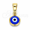 Dije Elegante 05.63.1162 Oro Laminado, Diseño de Ojo Griego, Resinado Azul, Tono Dorado