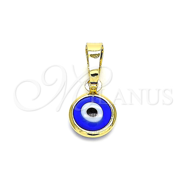 Dije Elegante 05.63.1162 Oro Laminado, Diseño de Ojo Griego, Resinado Azul, Tono Dorado
