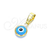 Dije Elegante 05.63.1162.1 Oro Laminado, Diseño de Ojo Griego, Resinado Azul claro, Tono Dorado