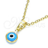 Dije Elegante 05.63.1162.1 Oro Laminado, Diseño de Ojo Griego, Resinado Azul claro, Tono Dorado