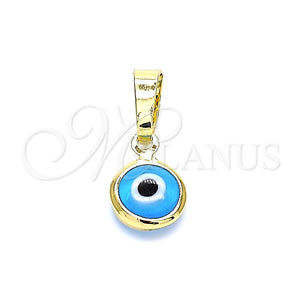 Dije Elegante 05.63.1162.1 Oro Laminado, Diseño de Ojo Griego, Resinado Azul claro, Tono Dorado