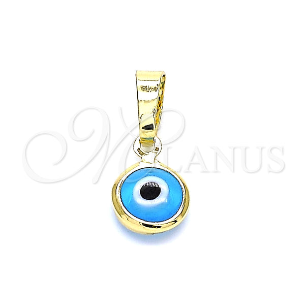 Dije Elegante 05.63.1162.1 Oro Laminado, Diseño de Ojo Griego, Resinado Azul claro, Tono Dorado