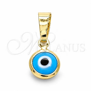 Dije Elegante 05.63.1162.1 Oro Laminado, Diseño de Ojo Griego, Resinado Azul claro, Tono Dorado