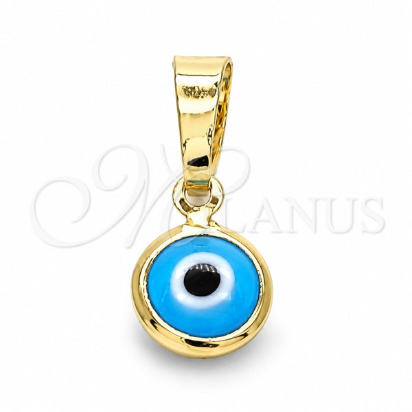 Dije Elegante 05.63.1162.1 Oro Laminado, Diseño de Ojo Griego, Resinado Azul claro, Tono Dorado