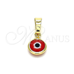 Dije Elegante 05.63.1162.2 Oro Laminado, Diseño de Ojo Griego, Resinado Rojo, Tono Dorado
