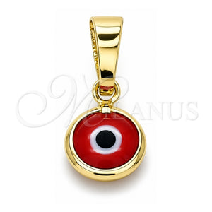 Dije Elegante 05.63.1162.2 Oro Laminado, Diseño de Ojo Griego, Resinado Rojo, Tono Dorado