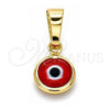 Dije Elegante 05.63.1162.2 Oro Laminado, Diseño de Ojo Griego, Resinado Rojo, Tono Dorado
