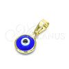 Dije Elegante 05.63.1163 Oro Laminado, Diseño de Ojo Griego, Resinado Azul, Tono Dorado