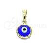 Dije Elegante 05.63.1163 Oro Laminado, Diseño de Ojo Griego, Resinado Azul, Tono Dorado
