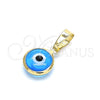 Dije Elegante 05.63.1163.1 Oro Laminado, Diseño de Ojo Griego, Resinado Azul claro, Tono Dorado