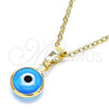 Dije Elegante 05.63.1163.1 Oro Laminado, Diseño de Ojo Griego, Resinado Azul claro, Tono Dorado