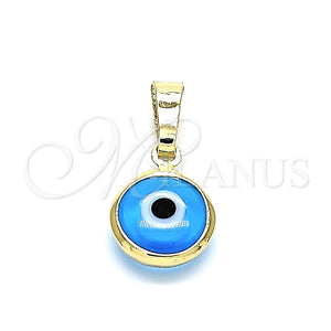 Dije Elegante 05.63.1163.1 Oro Laminado, Diseño de Ojo Griego, Resinado Azul claro, Tono Dorado