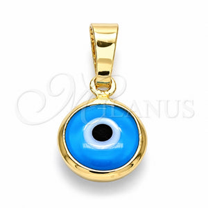 Dije Elegante 05.63.1163.1 Oro Laminado, Diseño de Ojo Griego, Resinado Azul claro, Tono Dorado