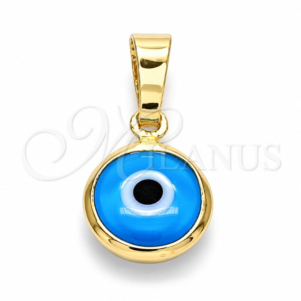 Dije Elegante 05.63.1163.1 Oro Laminado, Diseño de Ojo Griego, Resinado Azul claro, Tono Dorado