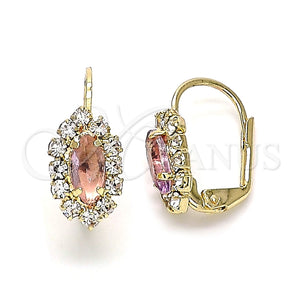 Arete Gancho Frances 02.122.0082.8 Oro Laminado, Diseño de Oja, con Rosa and Blanca Cristal, Pulido, Tono Dorado