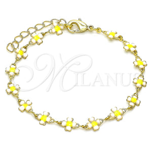 Pulsera Elegante 03.386.0009.07 Oro Laminado, Diseño de Trébol de Cuatro Hojas, Esmaltado Blanco, Tono Dorado (06 MM Thickness, 7 Inches Length)