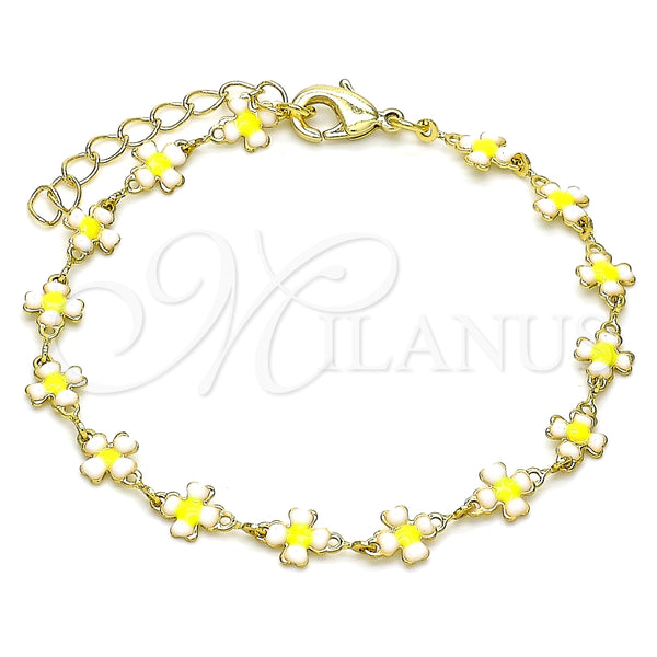 Pulsera Elegante 03.386.0009.07 Oro Laminado, Diseño de Trébol de Cuatro Hojas, Esmaltado Blanco, Tono Dorado (06 MM Thickness, 7 Inches Length)