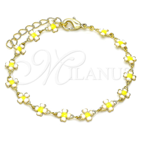 Pulsera Elegante 03.386.0009.07 Oro Laminado, Diseño de Trébol de Cuatro Hojas, Esmaltado Blanco, Tono Dorado (06 MM Thickness, 7 Inches Length)
