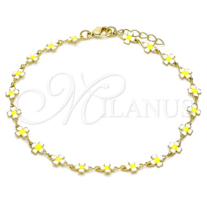 Tobillera Elegante 03.386.0009.10 Oro Laminado, Diseño de Trébol de Cuatro Hojas, Esmaltado Blanco, Tono Dorado (06 MM Thickness, 10 Inches Length)