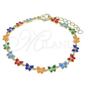 Pulsera Elegante 03.386.0010.07 Oro Laminado, Diseño de Mariposa, Esmaltado Multicolor, Tono Dorado (06 MM Thickness, 7 Inches Length)