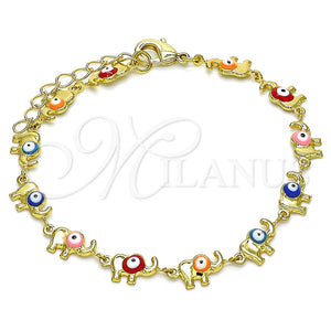 Pulsera Elegante 03.386.0011.07 Oro Laminado, Diseño de Elefante, Esmaltado Multicolor, Tono Dorado (07 MM Thickness, 7 Inches Length)