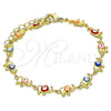Pulsera Elegante 03.386.0011.07 Oro Laminado, Diseño de Elefante, Esmaltado Multicolor, Tono Dorado (07 MM Thickness, 7 Inches Length)