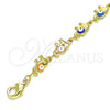 Tobillera Elegante 03.386.0011.10 Oro Laminado, Diseño de Elefante, Esmaltado Multicolor, Tono Dorado (07 MM Thickness, 10 Inches Length)