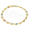 Tobillera Elegante 03.386.0011.10 Oro Laminado, Diseño de Elefante, Esmaltado Multicolor, Tono Dorado (07 MM Thickness, 10 Inches Length)