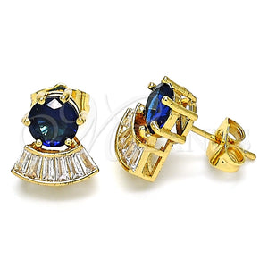 Arete Dormilona 02.346.0008.2 Oro Laminado, Diseño de Baguette, con Zafiro Azul and Blanca Zirconia Cubica, Pulido, Tono Dorado