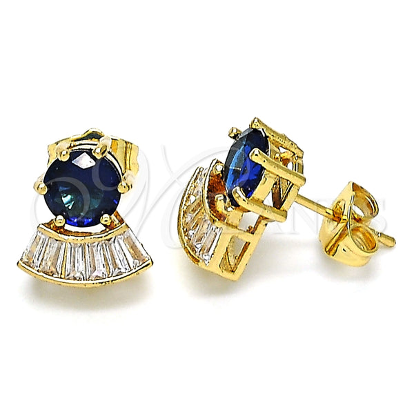 Arete Dormilona 02.346.0008.2 Oro Laminado, Diseño de Baguette, con Zafiro Azul and Blanca Zirconia Cubica, Pulido, Tono Dorado