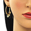 Arete Dormilona 02.341.0111 Oro Laminado, Diseño de Corazón, con Blanca Micro Pave, Pulido, Tono Dorado