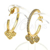 Arete Dormilona 02.341.0111 Oro Laminado, Diseño de Corazón, con Blanca Micro Pave, Pulido, Tono Dorado