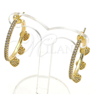 Arete Dormilona 02.341.0111 Oro Laminado, Diseño de Corazón, con Blanca Micro Pave, Pulido, Tono Dorado