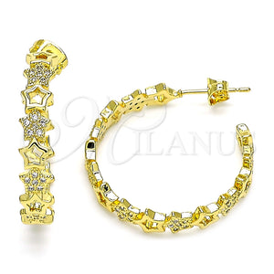 Arete Dormilona 02.341.0113 Oro Laminado, Diseño de Estrella, con Blanca Micro Pave, Pulido, Tono Dorado