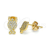 Arete Dormilona 02.213.0265 Oro Laminado, Diseño de Pescado, con Blanca Micro Pave, Pulido, Tono Dorado