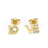 Arete Dormilona 02.213.0266 Oro Laminado, Diseño de Amor, con Blanca Micro Pave, Pulido, Tono Dorado
