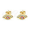 Arete Dormilona 02.213.0267 Oro Laminado, Diseño de Ojo Griego, con Blanca Zirconia Cubica, Esmaltado Rojo, Tono Dorado